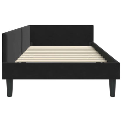 Elegant Corner Bed Frame Black Velvet and Engineered wood - High