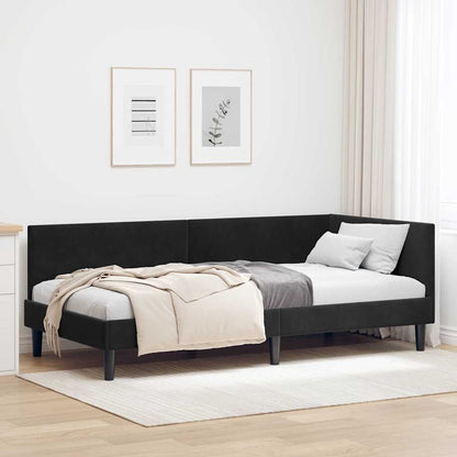 Elegant Corner Bed Frame Black Velvet and Engineered wood