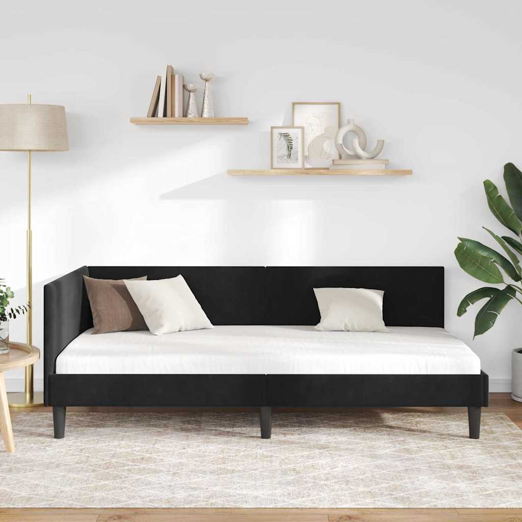 Elegant Corner Bed Frame Black Velvet and Engineered wood