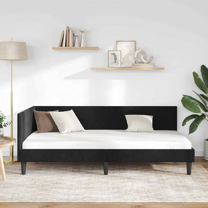 Elegant Corner Bed Frame Black Velvet and Engineered wood