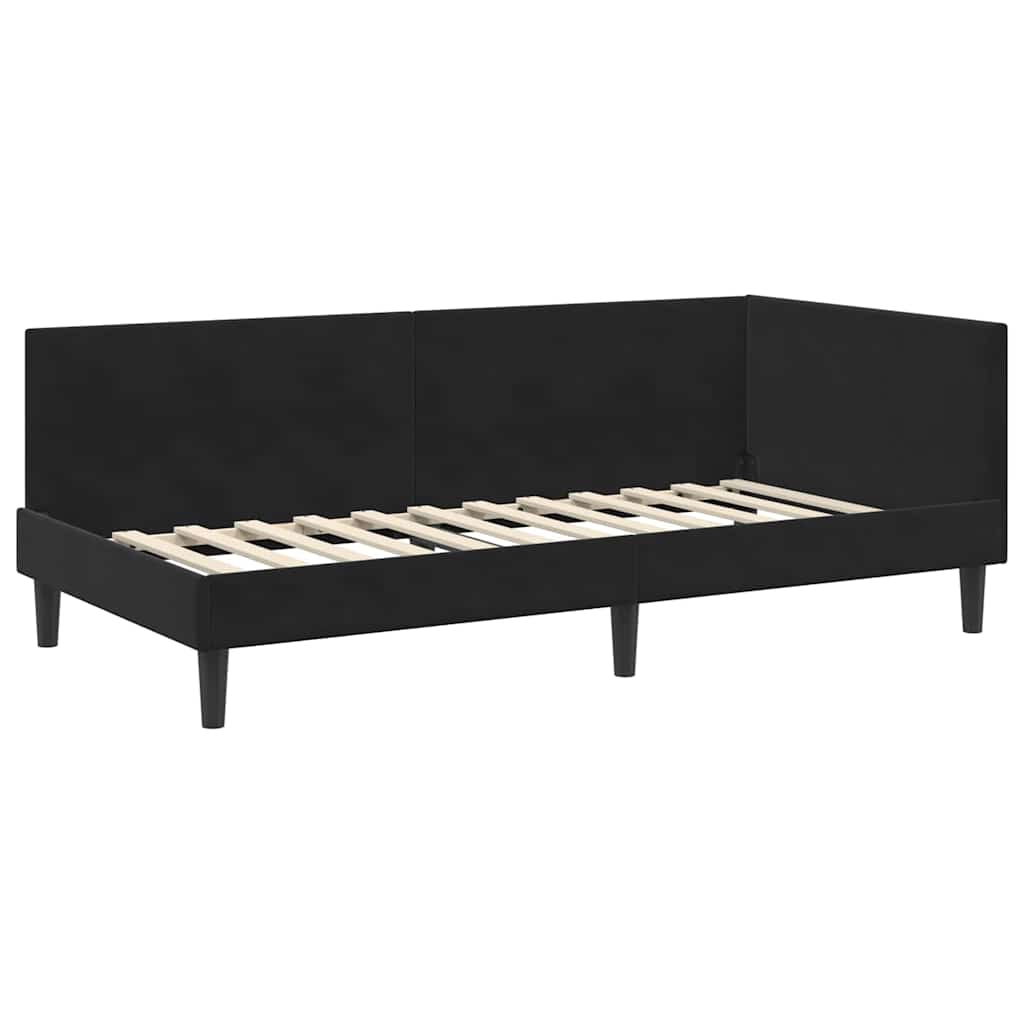 Elegant Corner Bed Frame Black Velvet and Engineered wood