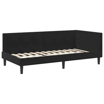 Elegant Corner Bed Frame Black Velvet and Engineered wood