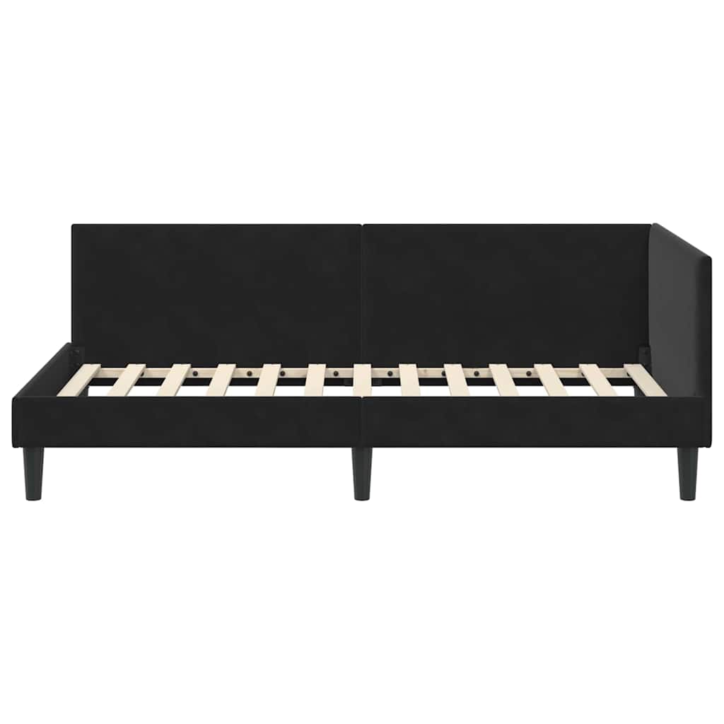 Elegant Corner Bed Frame Black Velvet and Engineered wood