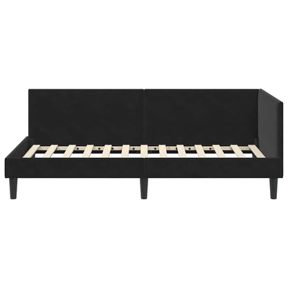 Elegant Corner Bed Frame Black Velvet and Engineered wood