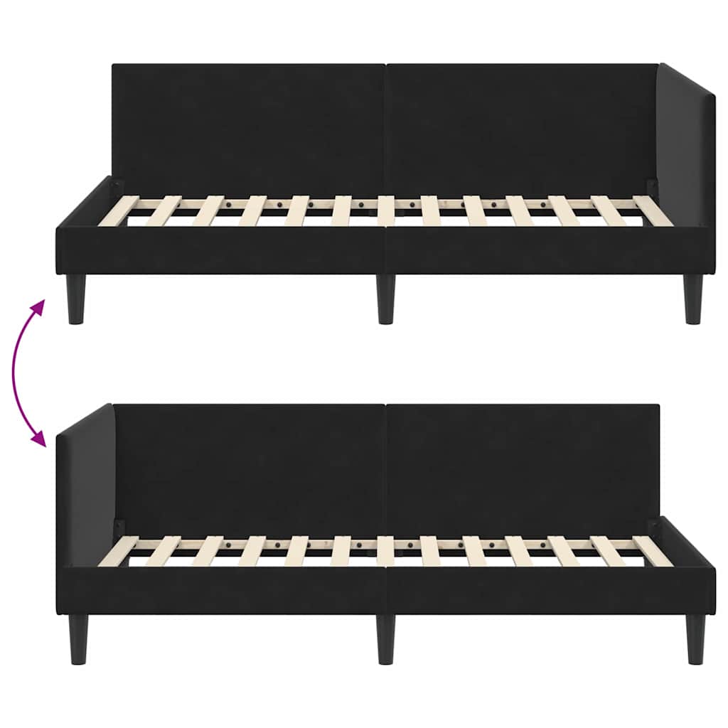 Elegant Corner Bed Frame Black Velvet and Engineered wood