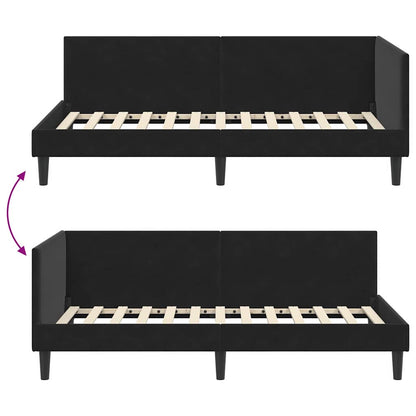 Elegant Corner Bed Frame Black Velvet and Engineered wood