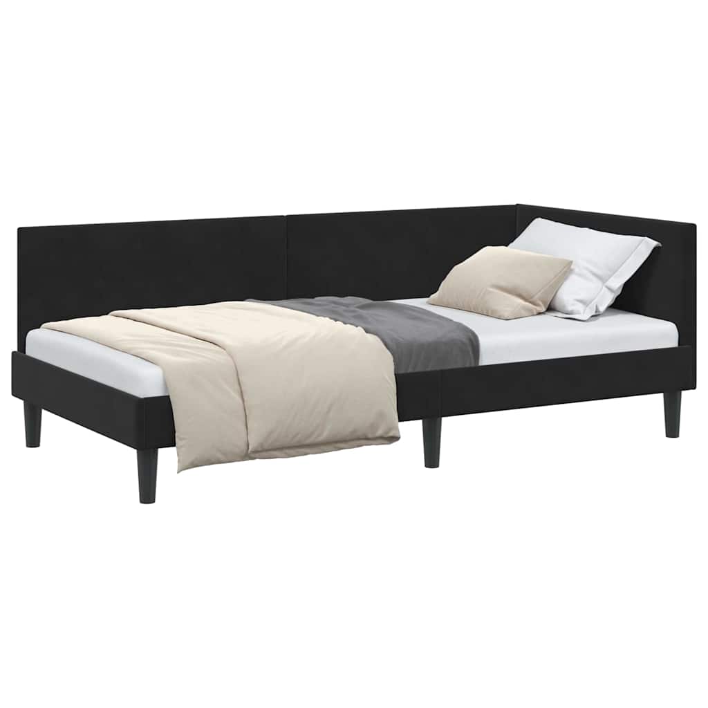 Elegant Corner Bed Frame Black Velvet and Engineered wood