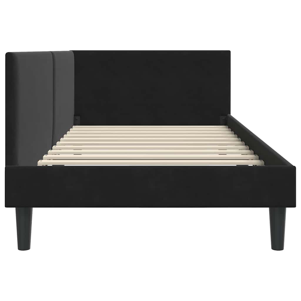 Elegant Corner Bed Frame Black Velvet and Engineered wood