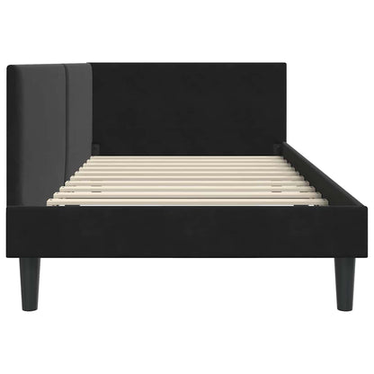 Elegant Corner Bed Frame Black Velvet and Engineered wood