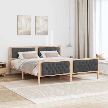 Dark Grey Bed Frame with Upholstered Headboard Solid Pine Wood King Size
