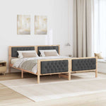 Dark Grey Bed Frame with Upholstered Headboard Solid Pine Wood King Size