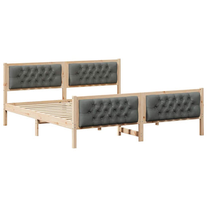 Dark Grey Bed Frame with Upholstered Headboard Solid Pine Wood King Size