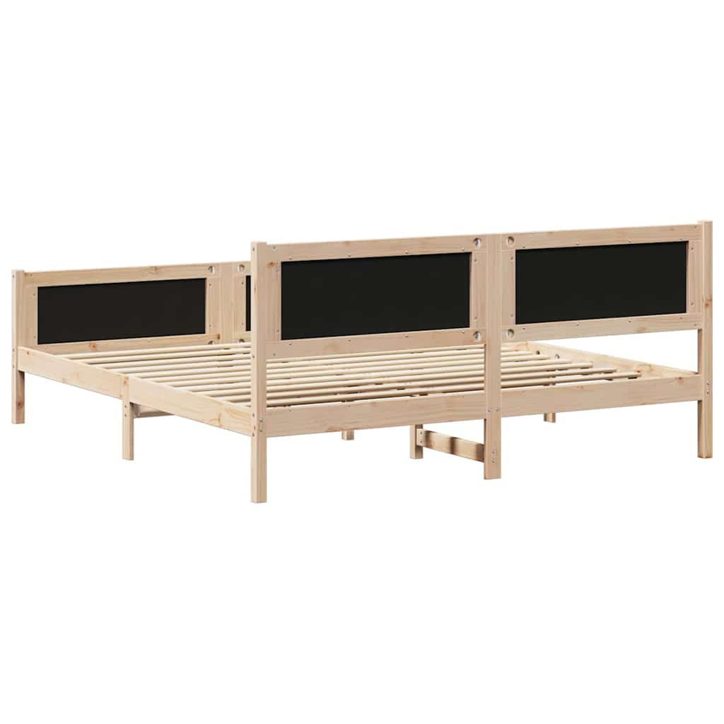 Dark Grey Bed Frame with Upholstered Headboard Solid Pine Wood King Size