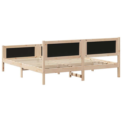 Dark Grey Bed Frame with Upholstered Headboard Solid Pine Wood King Size
