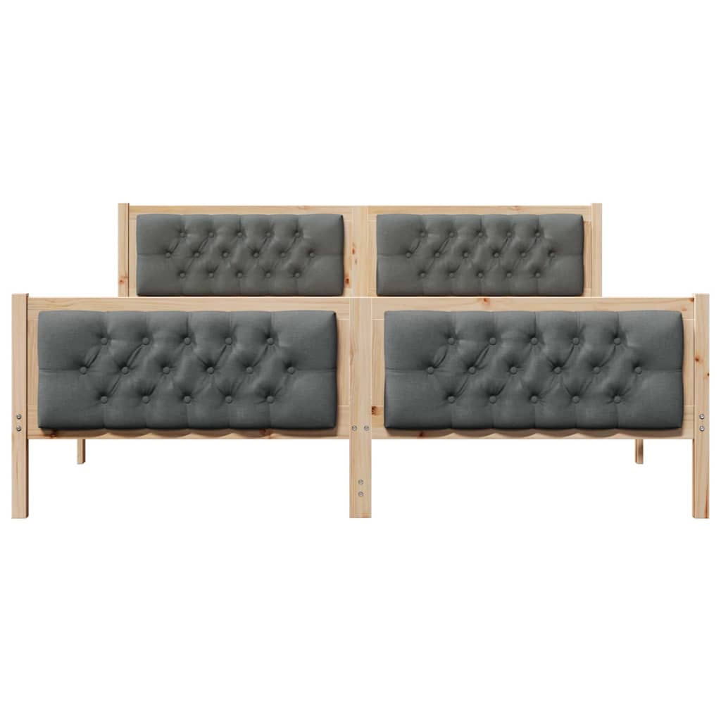 Dark Grey Bed Frame with Upholstered Headboard Solid Pine Wood King Size