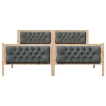 Dark Grey Bed Frame with Upholstered Headboard Solid Pine Wood King Size