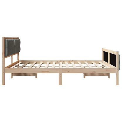 Dark Grey Bed Frame with Upholstered Headboard Solid Pine Wood King Size