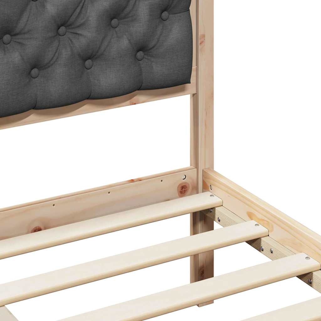 Dark Grey Queen Bed Frame with Upholstered Headboard Solid Pine Wood