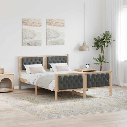 Dark Grey Queen Bed Frame with Upholstered Headboard Solid Pine Wood