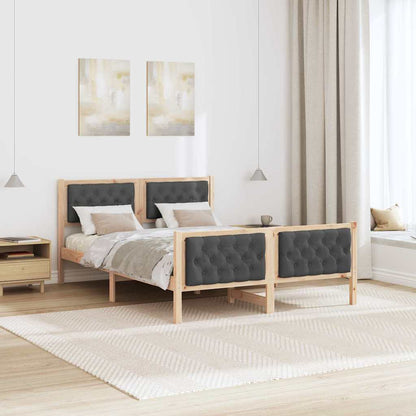 Dark Grey Queen Bed Frame with Upholstered Headboard Solid Pine Wood