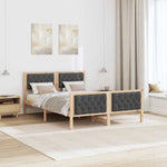Dark Grey Queen Bed Frame with Upholstered Headboard Solid Pine Wood
