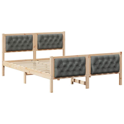 Dark Grey Queen Bed Frame with Upholstered Headboard Solid Pine Wood