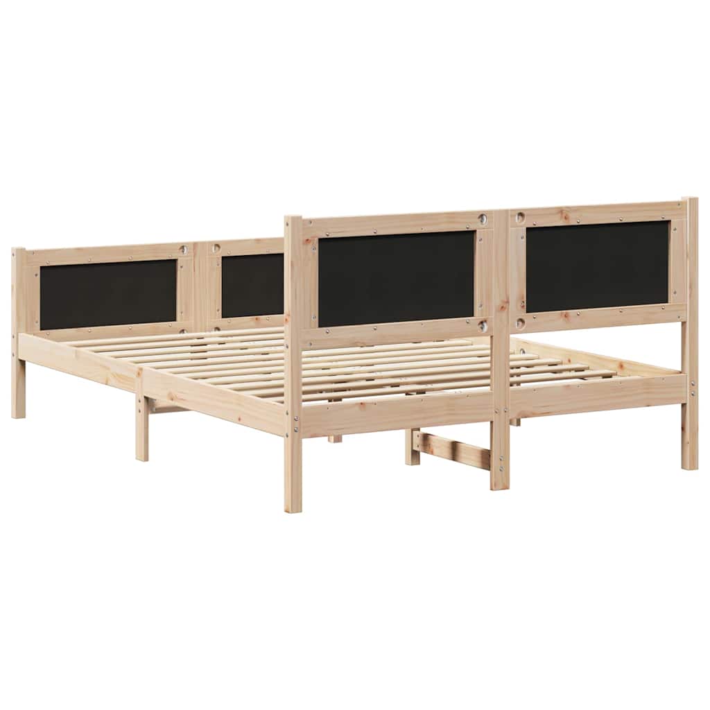 Dark Grey Queen Bed Frame with Upholstered Headboard Solid Pine Wood