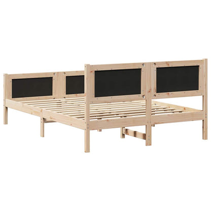 Dark Grey Queen Bed Frame with Upholstered Headboard Solid Pine Wood
