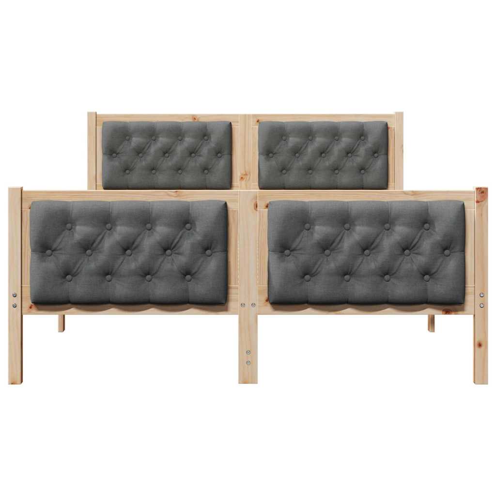 Dark Grey Queen Bed Frame with Upholstered Headboard Solid Pine Wood