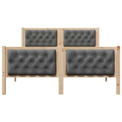 Dark Grey Queen Bed Frame with Upholstered Headboard Solid Pine Wood