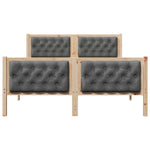 Dark Grey Queen Bed Frame with Upholstered Headboard Solid Pine Wood