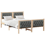 Dark Grey Queen Bed Frame with Upholstered Headboard Solid Pine Wood