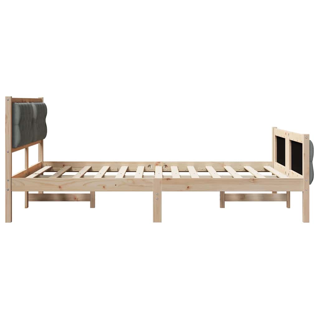 Dark Grey Queen Bed Frame with Upholstered Headboard Solid Pine Wood