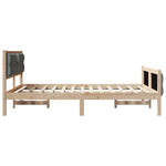 Dark Grey Queen Bed Frame with Upholstered Headboard Solid Pine Wood