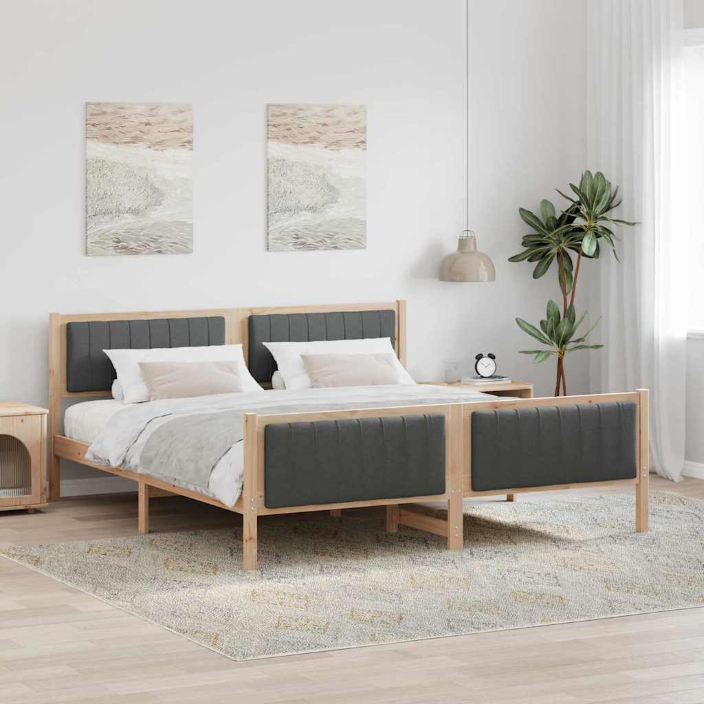 Brown and Dark Grey Platform Bed Frame for Queen Mattress