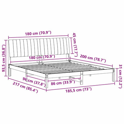 Modern Bed Frame with Headboard Brown Solid Pine Wood - High Quality