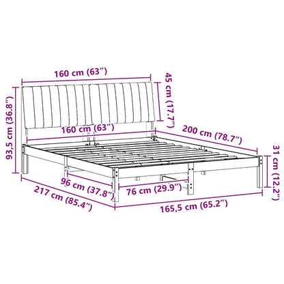 Luxury Bed Frame with Headboard Brown Solid Pine Wood - Sturdy Frame