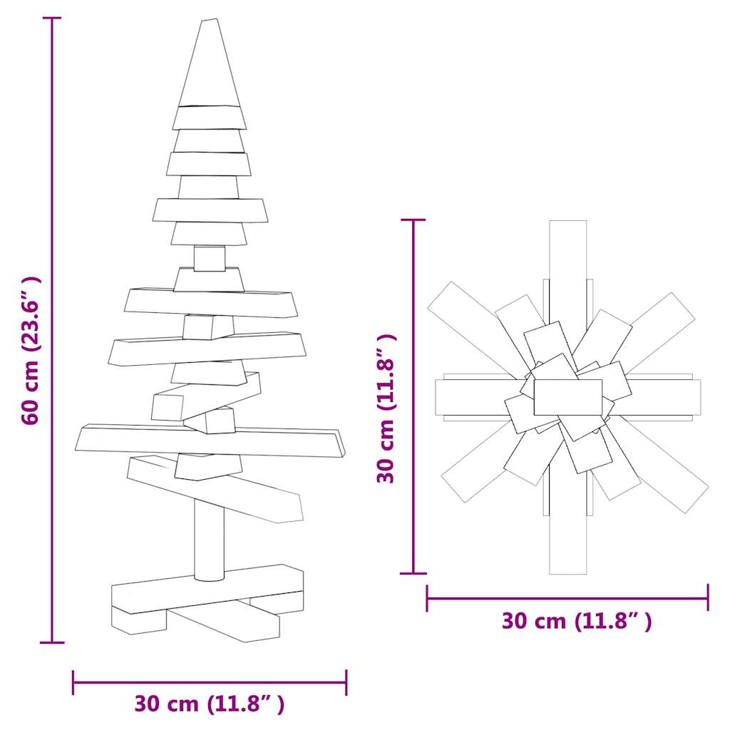 Luxury Wooden Christmas Tree with Stand Brown 60cm Solid pine wood