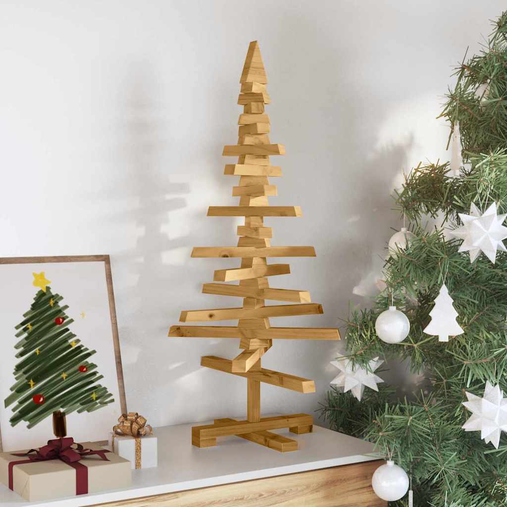 Luxury Wooden Christmas Tree with Stand Brown 90cm Solid pine wood