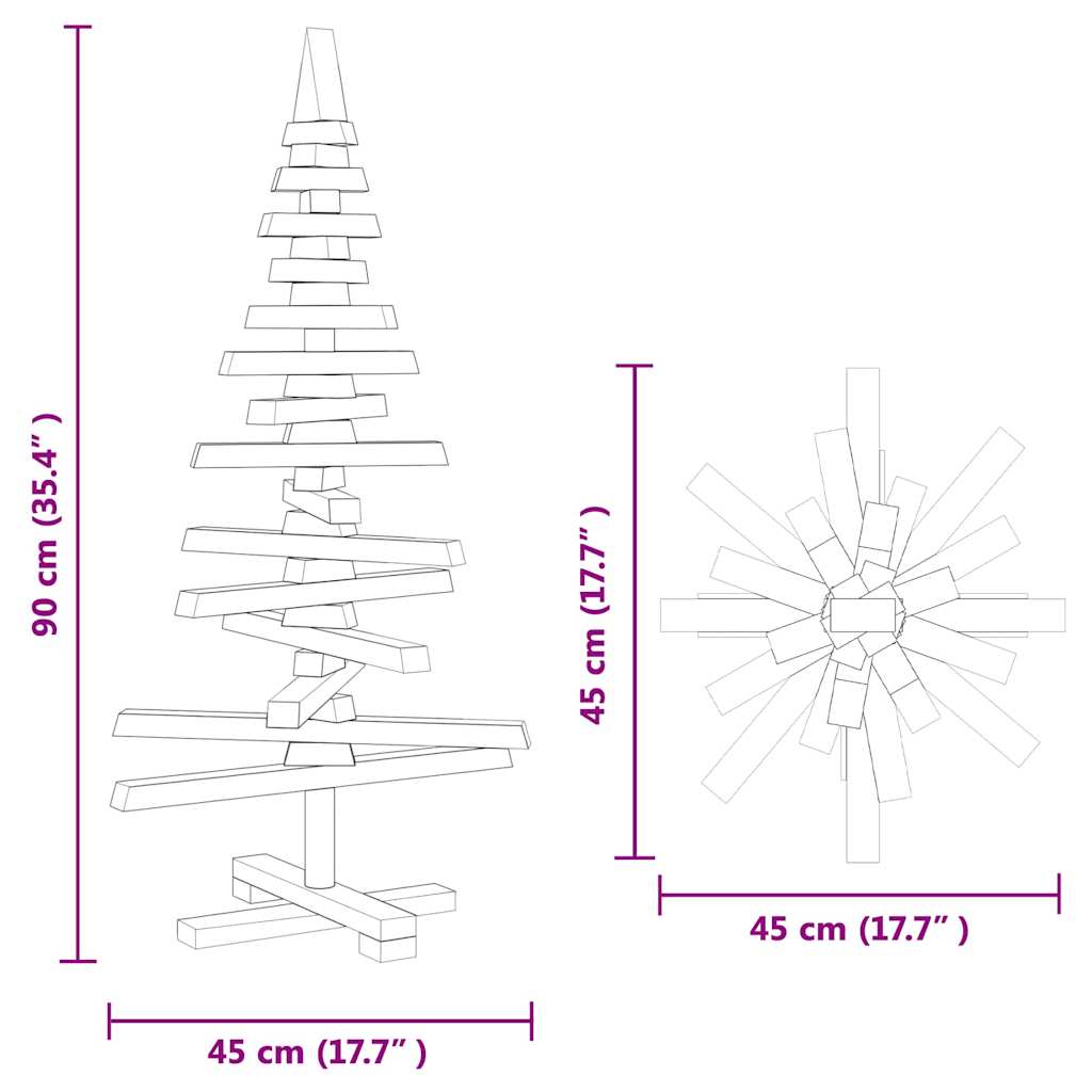 Luxury Wooden Christmas Tree with Stand Brown 90cm Solid pine wood