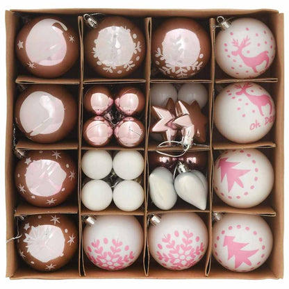 Elegant Christmas Bauble Set 40 pcs White and Pink - Premium Comfort