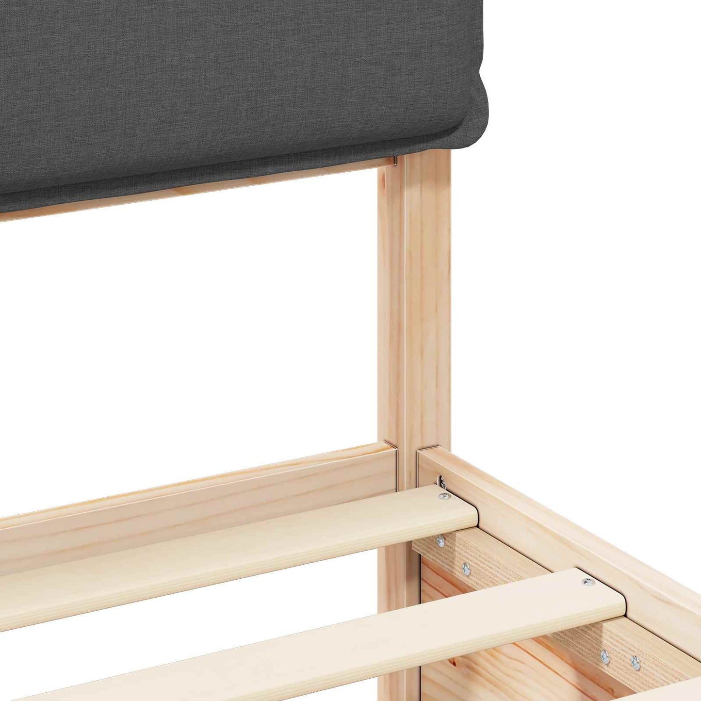 King Pine Wood Bed Frame with Upholstered Headboard Slatted Platform Support
