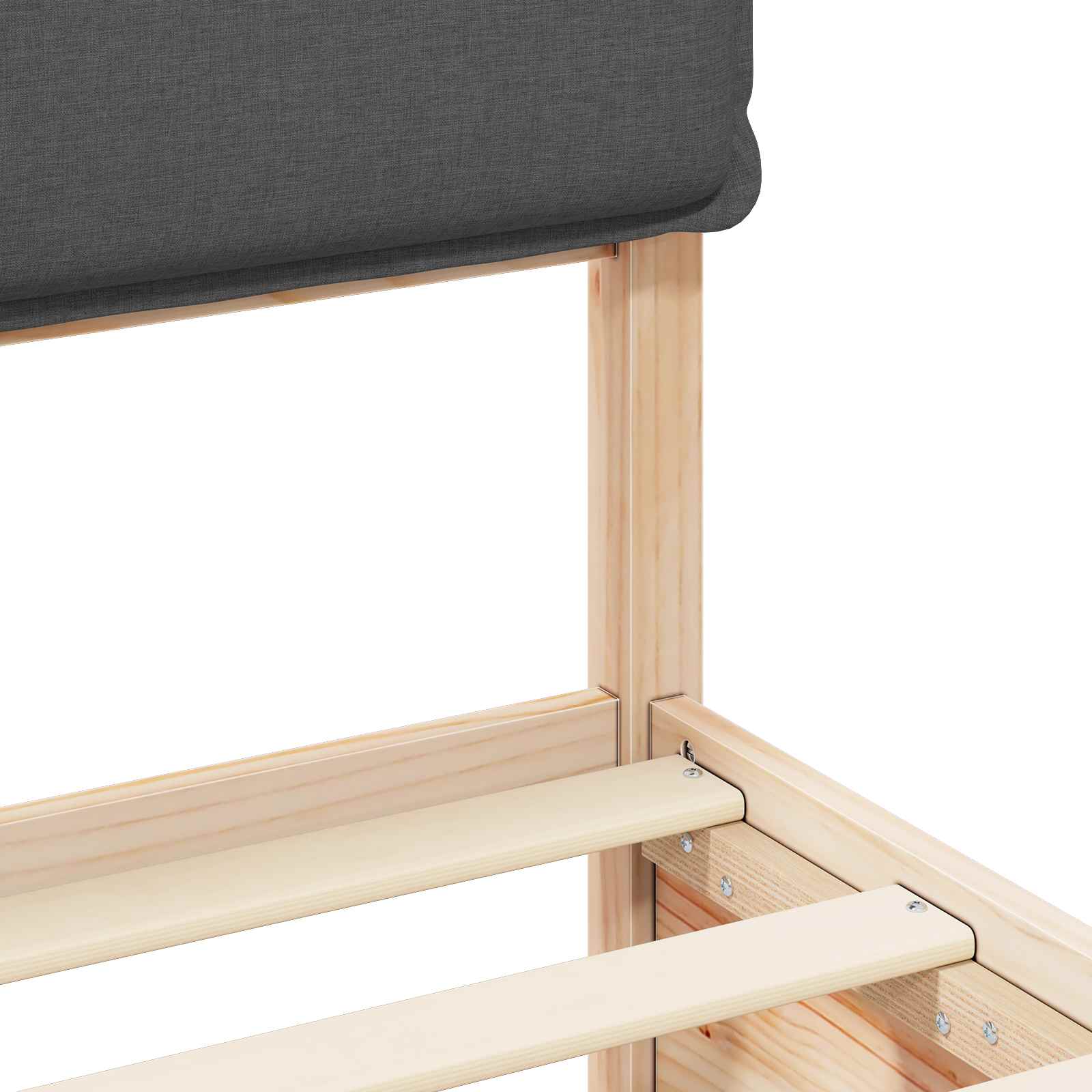 King Pine Wood Bed Frame with Upholstered Headboard Slatted Platform Support