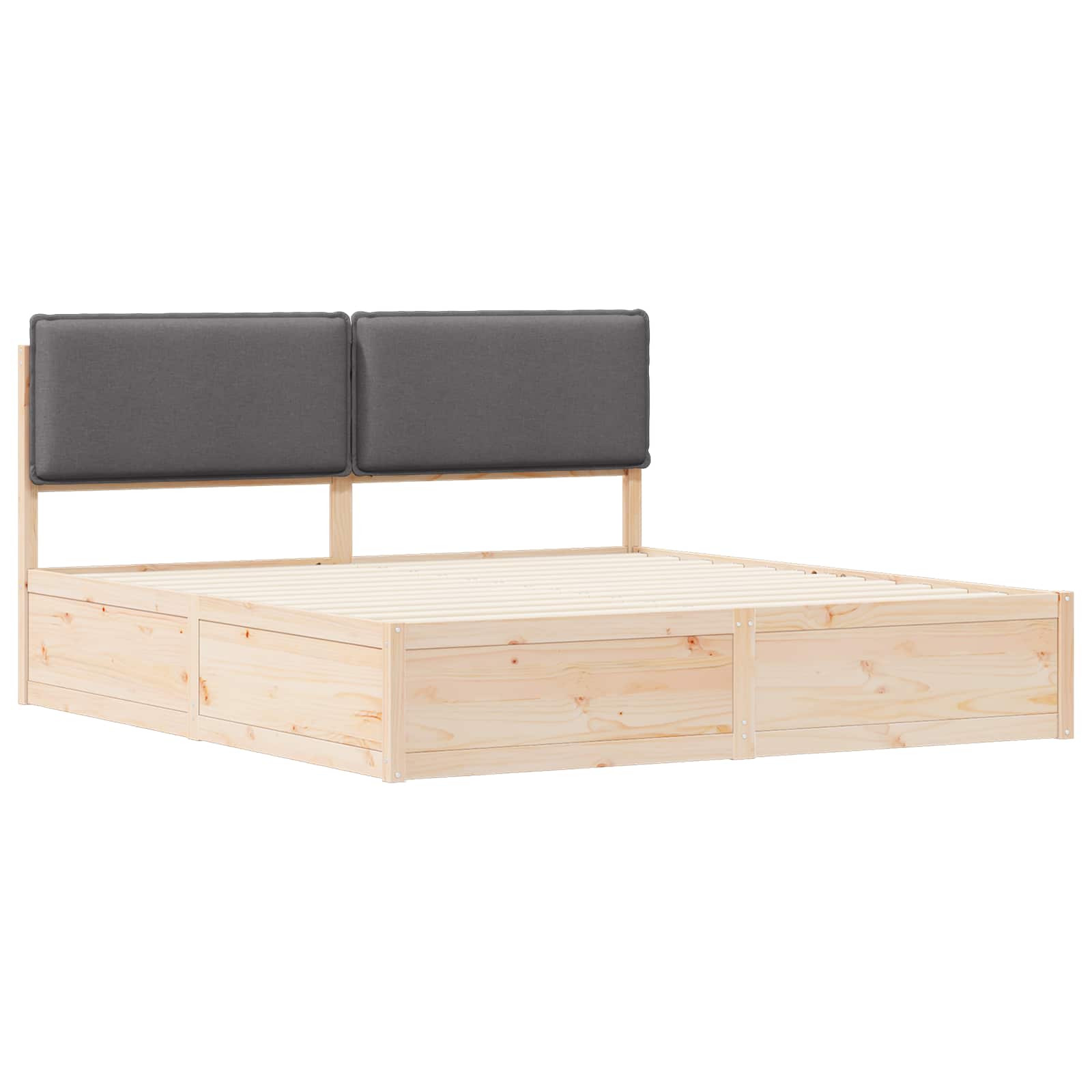 King Pine Wood Bed Frame with Upholstered Headboard Slatted Platform Support