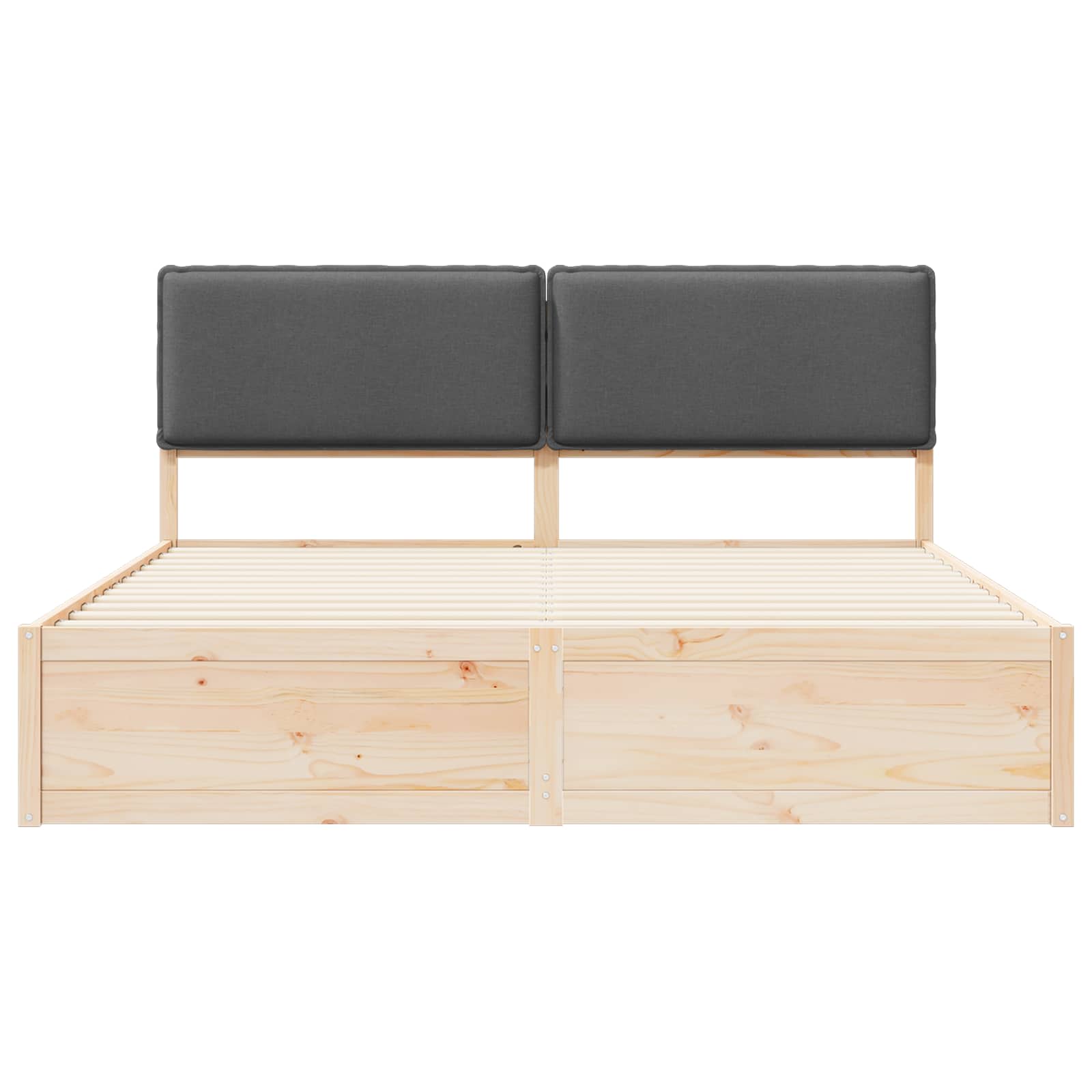 King Pine Wood Bed Frame with Upholstered Headboard Slatted Platform Support