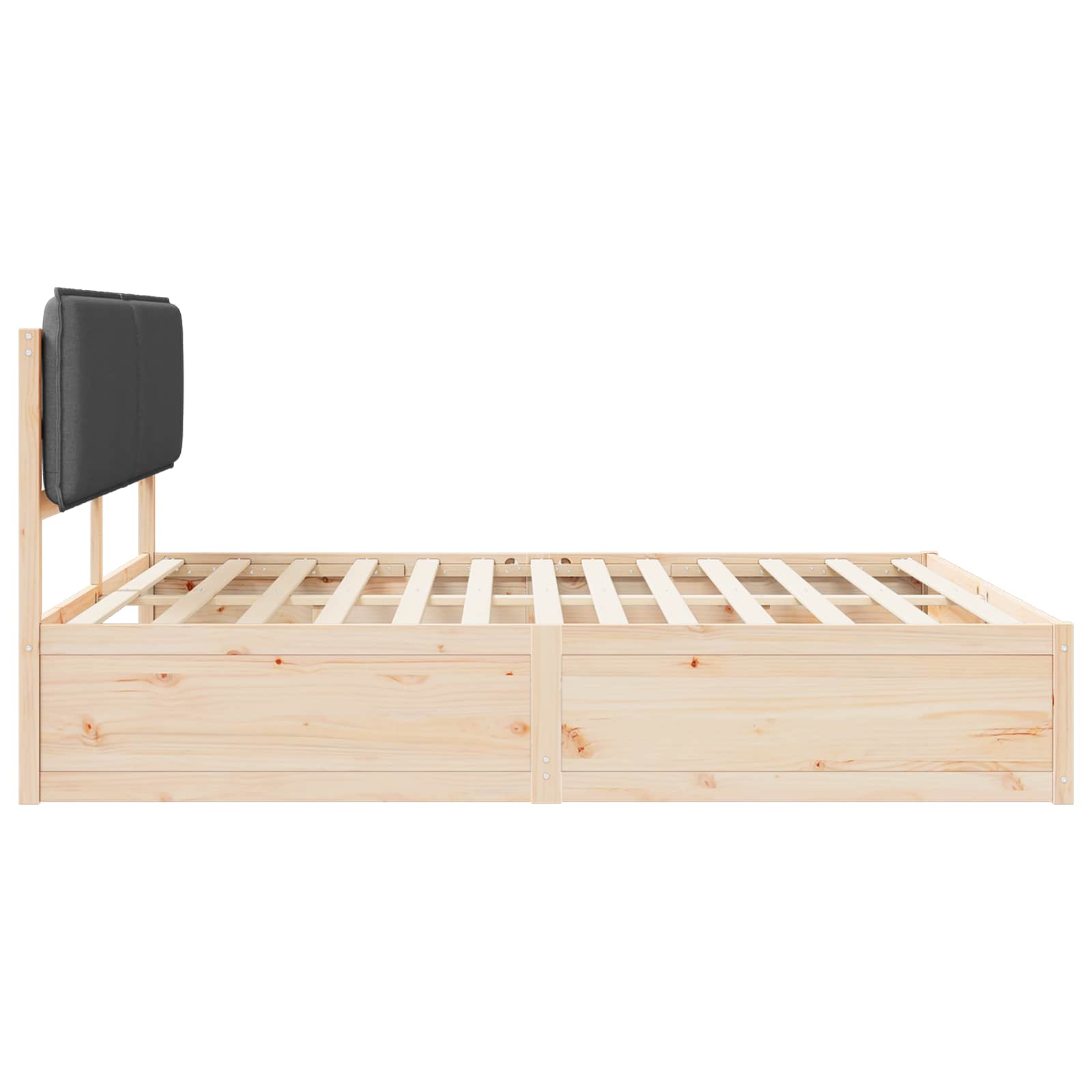 King Pine Wood Bed Frame with Upholstered Headboard Slatted Platform Support