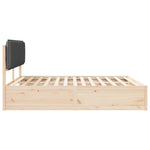 King Pine Wood Bed Frame with Upholstered Headboard Slatted Platform Support