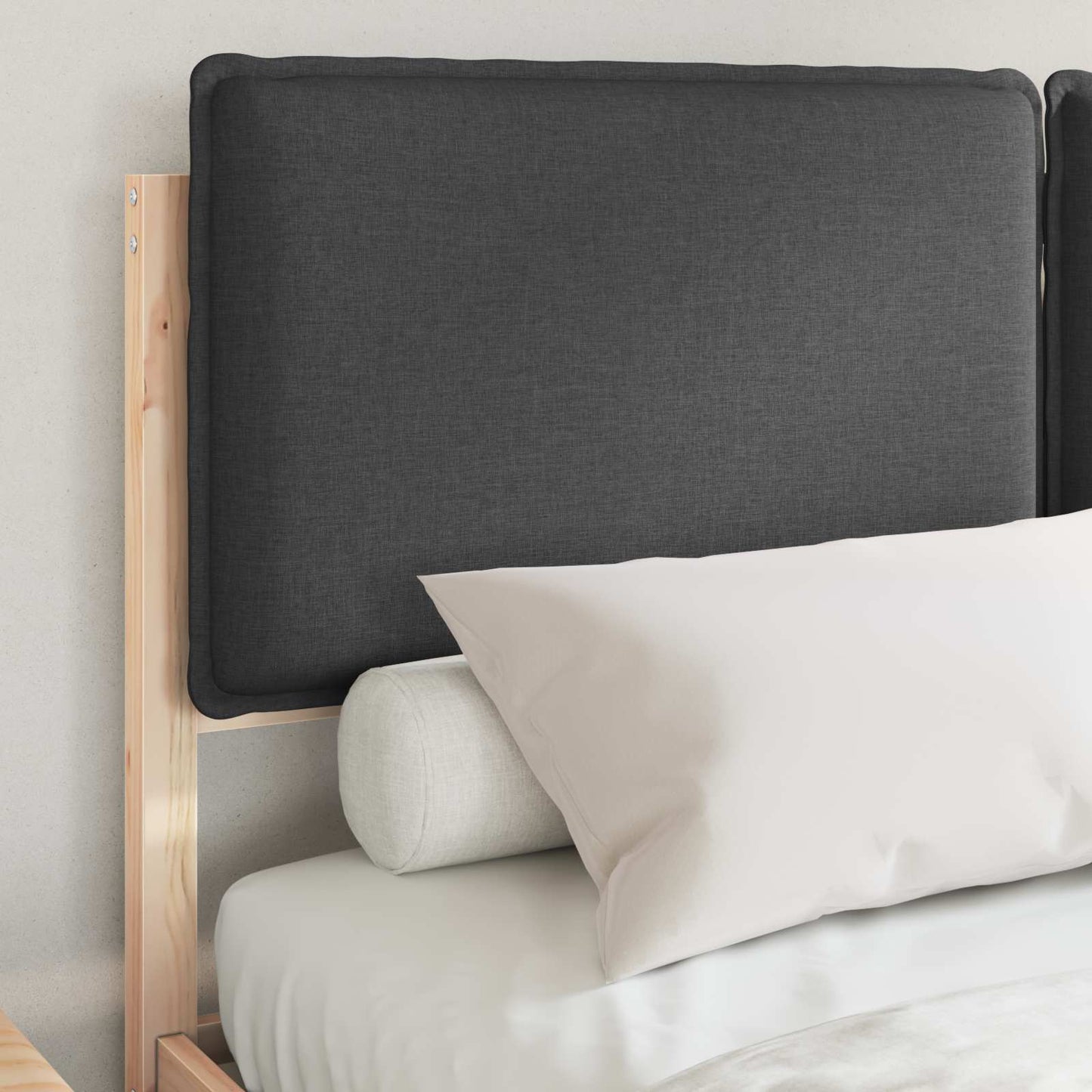 Dark Grey Bed Frame with Soft Upholstered Headboard and Platform Slats Queen