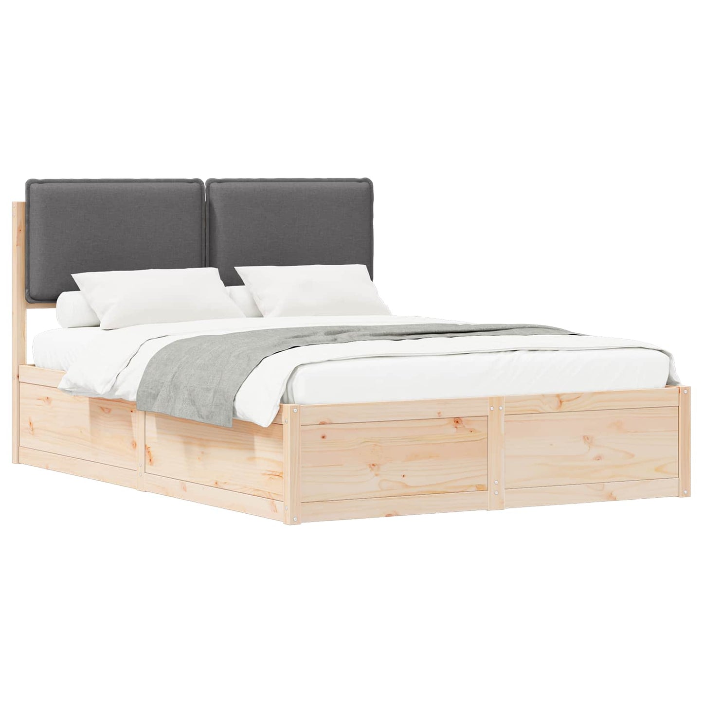 Dark Grey Bed Frame with Soft Upholstered Headboard and Platform Slats Queen