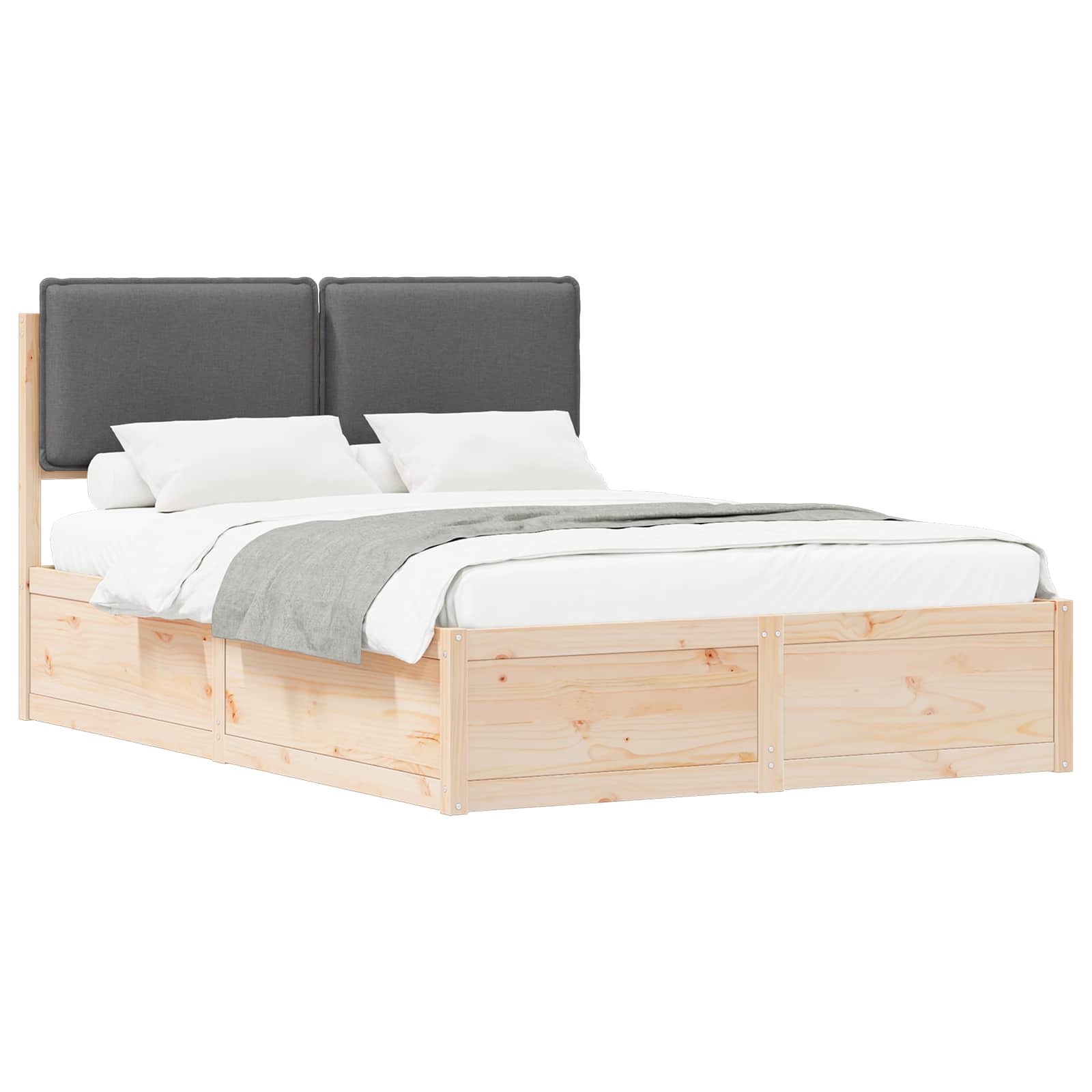 Dark Grey Bed Frame with Soft Upholstered Headboard and Platform Slats Queen